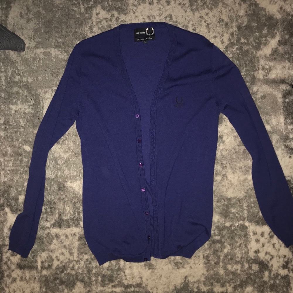 RAF SIMONS X FRED PERRY BLUE CARDIGAN